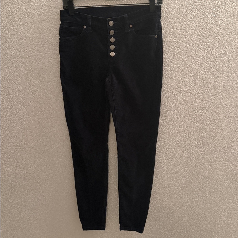 CAbi Sapphire Blue Button Fly Skinny Velvet Pants Size 2